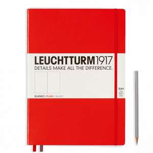 Agendă nedatată Leuchtturm Master Slim (A4+): Roșu, 121 pagini albe