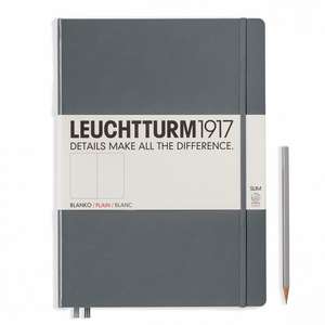 Agendă nedatată Leuchtturm Master Slim (A4+): Antracit, 121 pagini albe