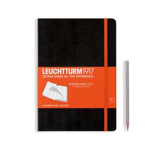 Agendă LEUCHTTURM1917 Whitelines Link® Technologie: Academy Pad Medium, pagini punctate, negru cu bandă elastică orange