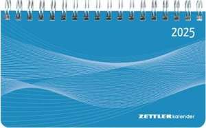 Querkalender Mini PP-Einband blau 2025 - Tisch-Kalender - Büro-Planer 15,6x9 cm - 1 Woche 2 Seiten - Ringbindung - Zettler de Zettler