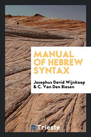 Manual of Hebrew Syntax de Josephus David Wijnkoop