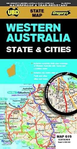 Western Australia State & Cities Map 619 9th ed waterproof de UBD Gregory's