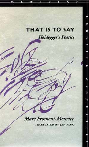 That Is to Say: Heidegger’s Poetics de Marc Froment-Meurice