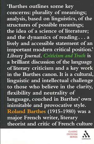 Criticism and Truth de Roland Barthes