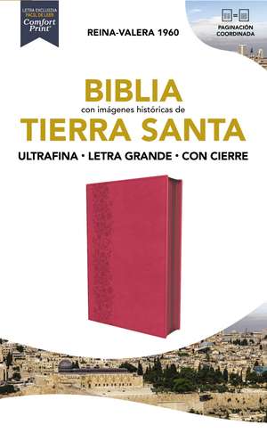 Biblia Reina-Valera 1960, Tierra Santa, Ultrafina, Letra grande, Leathersoft, Fucsia, Con cierre de Vida