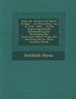 Sehet Zu, Wachet Und Betet!: Predigt ... Zu Winterthur Am 24. Febr. 1839, ... Da Die Regierungsr&#65533;thliche Kundmachung Zur Beruhigung Der Cant de Strau&