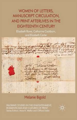 Women of Letters, Manuscript Circulation, and Print Afterlives in the Eighteenth Century: Elizabeth Rowe, Catharine Cockburn and Elizabeth Carter de M. Bigold