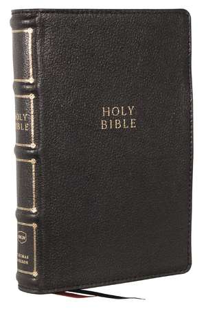 NKJV, Compact Center-Column Reference Bible, Black Genuine Leather, Red Letter, Comfort Print de Thomas Nelson