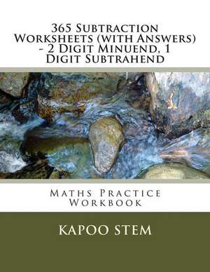 365 Subtraction Worksheets (with Answers) - 2 Digit Minuend, 1 Digit Subtrahend de Kapoo Stem