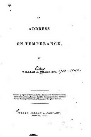 An Address on Temperance de William E. Channing