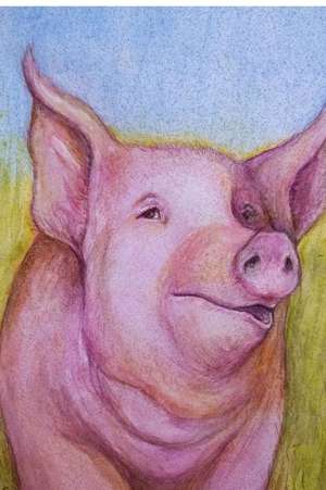 A Perky Pink Pig Portrait Color Sketch Art Journal de Cs Creations