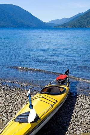 Yellow Kayak on the Shore of Lake Crescent Washington State USA Journal de Cs Creations