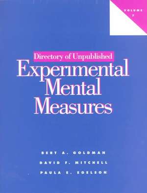 Directory of Unpublished Experimental Mental Measures Vol 7 de Bert Arthur Goldman