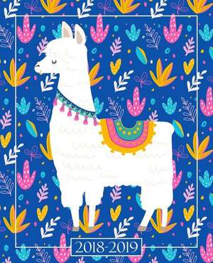 2018-2019 Weekly & Monthly Academic Planner: Cute Llama Florals & Pink Cactus on Blue (August 1, 2018 to July 31, 2019) de Papeterie Bleu