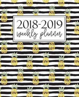 2018-2019 Weekly Planner: Pineapple Pattern on Trendy Black & White Stripes 7795 de Papeterie Bleu