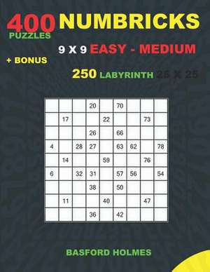 NUMBRICKS 400 puzzles 9 x 9 EASY - MEDIUM + BONUS 250 LABYRINTH 25 x 25: Sudoku Easy - Medium levels and Maze very hard levels de Basford Holmes