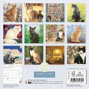 Ivory Cats by Lesley Anne Ivory Mini Wall Calendar 2026 (Art Calendar) de Flame Tree Studio