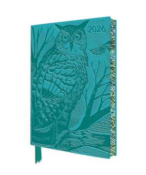 Angela Harding: Long Eared Owl 2026 Artisan Art Vegan Leather Diary Planner - Page to View with Notes de Flame Tree Studio