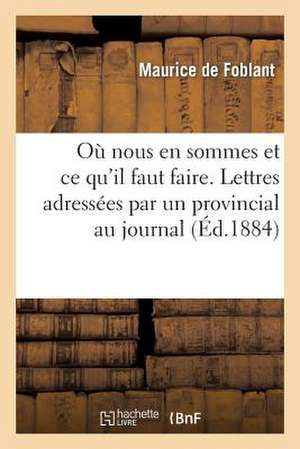 Ou Nous En Sommes Et Ce Qu'il Faut Faire. Lettres Adressees Par Un Provincial: Au Journal 'le Francais'. Fevrier 1884 de De Foblant-M