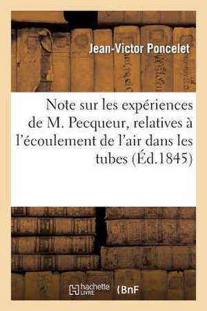 Note Sur Les Experiences de M. Pecqueur, Relatives A L'Ecoulement de L'Air Dans Les Tubes