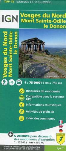 IGN 75 000 Touristische Wanderkarte Vosges du Nord Ste. Odile