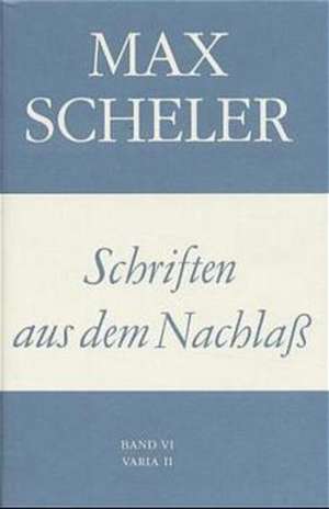 Schriften aus dem Nachlass VI de Max Scheler