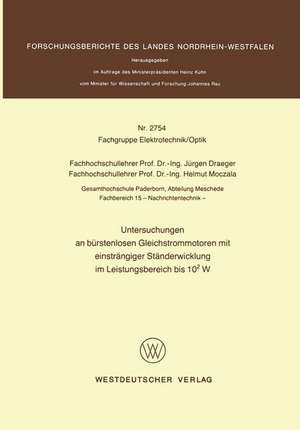 Untersuchungen an bürstenlosen Gleichstrommotoren mit einsträngiger Ständerwicklung im Leistungsbereich bis 102 W de Jürgen Draeger