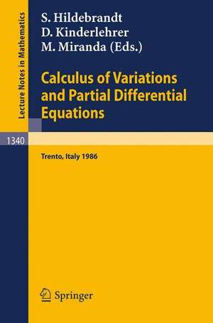 Calculus of Variations and Partial Differential Equations: Proceedings of a Conference, held in Trento, Italy, June 16-21, 1986 de Stefan Hildebrandt