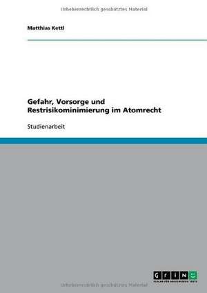 Gefahr, Vorsorge und Restrisikominimierung im Atomrecht de Matthias Kettl