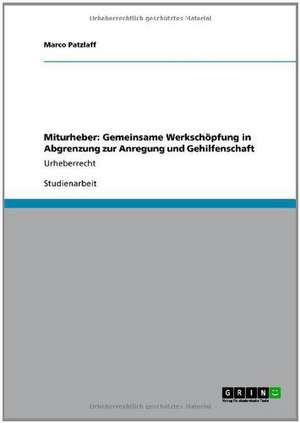 Miturheber: Gemeinsame Werkschöpfung in Abgrenzung zur Anregung und Gehilfenschaft de Marco Patzlaff