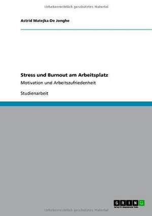 Stress und Burnout am Arbeitsplatz de Astrid Matejka-De Jonghe