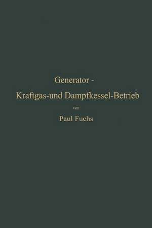 Generator-Kraftgas- und Dampfkessel-Betrieb in bezug auf Wärmeerzeugung und Wärmeverwendung: Eine Darstellung der Vorgänge, der Untersuchungs- und Kontrollmethoden bei der Umformung von Brennstoffen für den Generator-Kraftgas-und Dampfkessel-Betrieb de Paul Fuchs