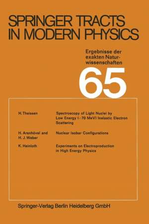 Springer Tracts in Modern Physics: Ergebnisse der exakten Naturwissenschaften Volume 65 de G. Höhler