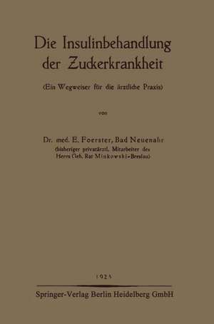 Die Insulinbehandlung der Zuckerkrankheit: 〈Ein Wegweiser für die ärztliche Praxis〉 de E. Foerster