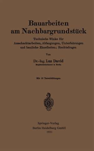 Bauarbeiten am Nachbargrundstück: Technische Winke für Ausschachtarbeiten, Abfangungen, Unterfahrungen und bauliche Einzelheiten; Rechtsfragen de Luz David