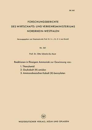 Reaktionen in flüssigem Ammoniak zur Gewinnung von: 1. Titanylamid. 2. Oxykobalt (III)-amiden. 3. Ammonobasischen Kobalt (III)-benzylaten de Otto Schmitz-Dumont