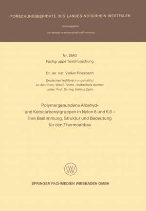 Polymergebundene Aldehyd- und Ketocarbonylgruppen in Nylon 6 und 6, 6 — ihre Bestimmung, Struktur und Bedeutung für den Thermoabbau de Volker Rossbach