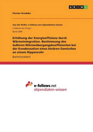 Erhöhung der Energieeffizienz durch Wärmeintegration. Bestimmung des äußeren Wärmeübergangskoeffizienten bei der Kondensation eines binären Gemisches an einem Rippenrohr de Florian Grodeke