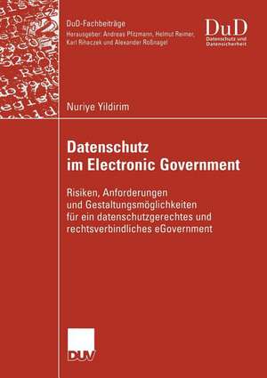 Datenschutz im Electronic Government: Risiken, Anforderungen und Gestaltungsmöglichkeiten für ein datenschutzgerechtes und rechtsverbindliches eGovernment de Nuriye Yildirim