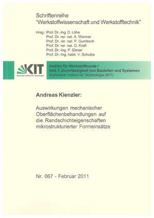 Auswirkungen mechanischer Oberflächenbehandlungen auf die Randschichteigenschaften mikrostrukturierter Formeinsätze de Andreas Kienzler