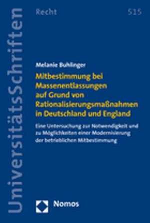 Mitbestimmung bei Massenentlassungen auf Grund von Rationalisierungsmaßnahmen in Deutschland und England de Melanie Buhlinger