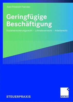 Geringfügige Beschäftigung: Sozialversicherungsrecht - Lohnsteuerrecht - Arbeitsrecht de Axel-Friedrich Foerster