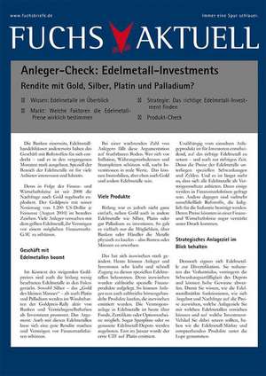 Anleger-Check Edelmetall-Investments: Rendite mit Platin, Gold, Silber und Palladium de Redaktion Fuchsbriefe