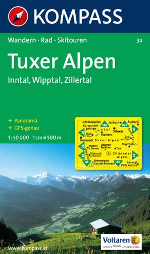 Tuxer Alpen - Inntal - Wipptal - Zillertal 1 : 50 000 de Kompass-Karten Gmbh