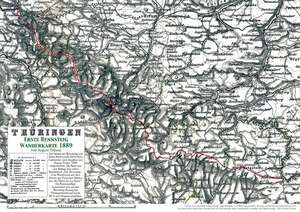 Erste Rennsteig Wanderkarte von 1889 (A3 auf A 5 gefaltet) de August Trinius