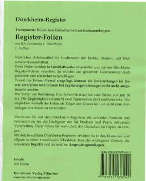 110 DürckheimRegister®-FOLIEN zum Einheften in Gesetzessammlungen de Constantin von Dürckheim