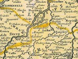 Historische Karte: Markgrafschaft Meissen, Landgrafschaft Thüringen, Fürstentum Anhalt, Kurfürstentum und Herzogtum Sachsen, Saalkreis, Grafschaft Barby und das Stift Quedlinburg um 1707 de Johann B Homann