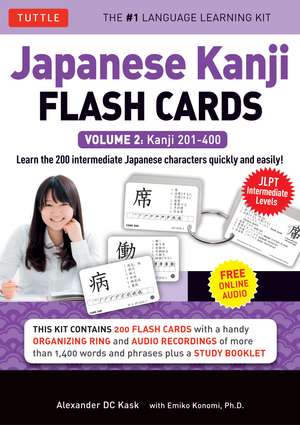 Japanese Kanji Flash Cards Kit Volume 2: Kanji 201-400: JLPT Intermediate Level: Learn 200 Japanese Characters with Native Speaker Online Audio, Sample Sentences & Compound Words de Alexander Kask