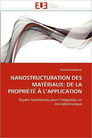 Nanostructuration Des Materiaux: de La Propriete A L''Application de Pawel Nowakowski