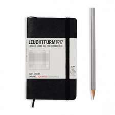 Agendă nedatată Leuchtturm Pocket SLIM (A6): Negru, pagini cu pătrățele, copertă flexibilă